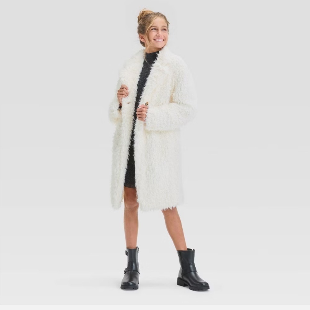 Art Class Girls' Long Cream Faux Fur Jacket Size 8 NWT - Picture 3 of 9